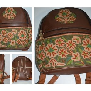Back to school bag pack leather with handwork